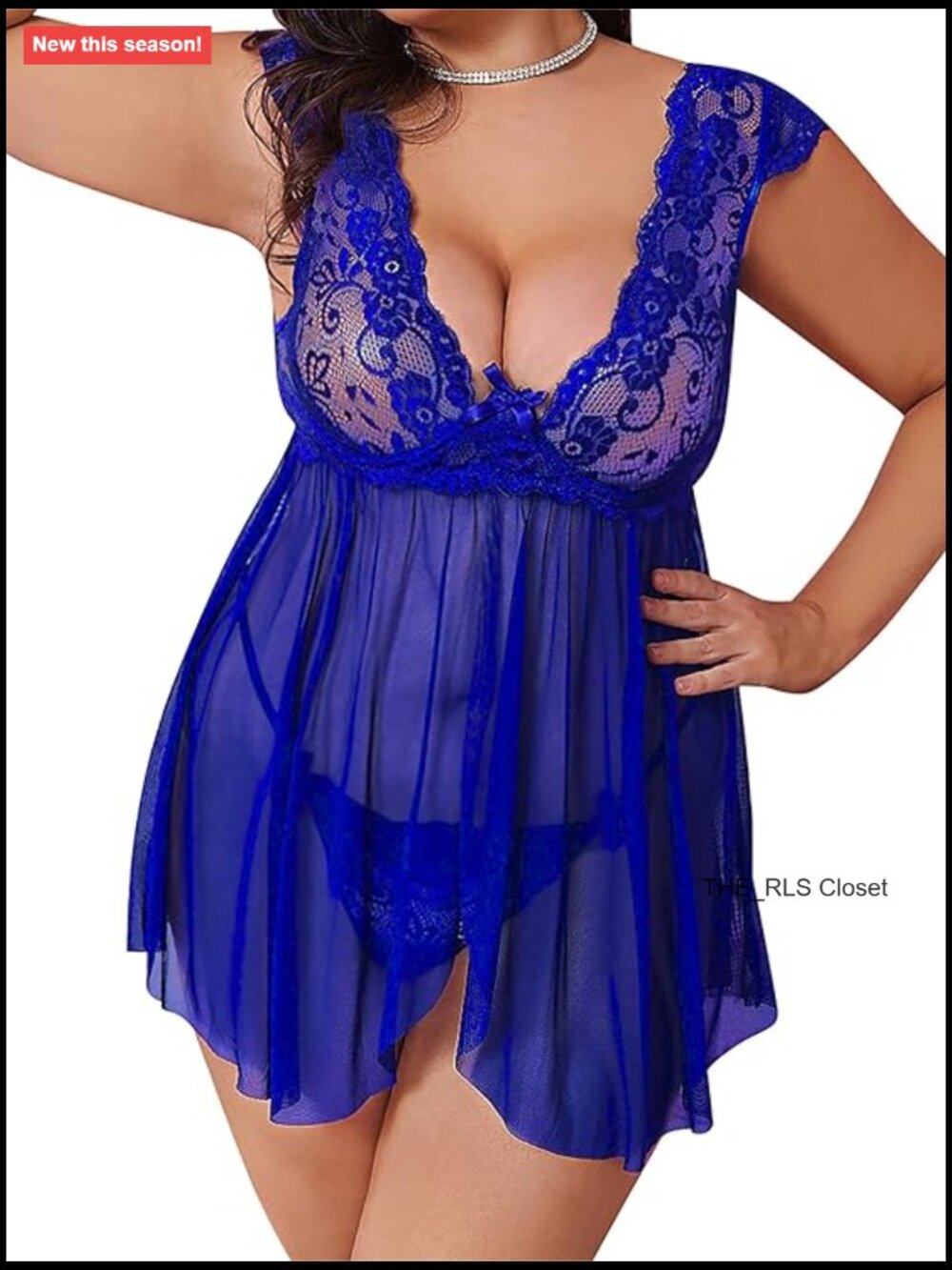 Sexy Lace Babydoll Chemise V-Neck Mesh Sleepwear for Curvy Women